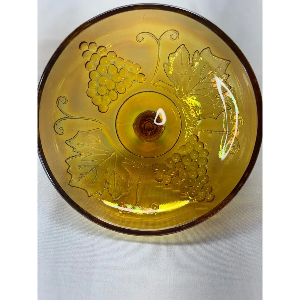 VTG Indiana Glass Harvest Grape Marigold Carnival Glass Lidded Canister 8